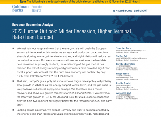 2023 Europe Outlook: Milder Recession, Higher Terminal Rate (Team Europe) 