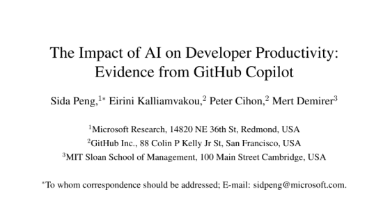 The Impact of AI on Developer Productivity: Evidence from GitHub Copilot 