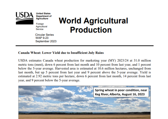 USDA - World Agricultural Production, Sep 2023 