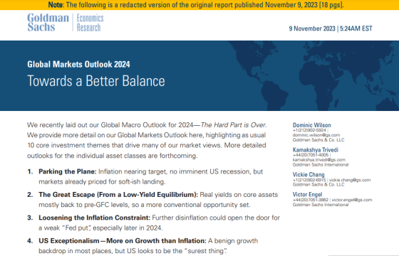 Goldmam Sachs – Global Markets Outlook, 2024 