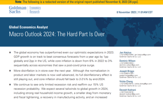 Goldman Sachs – Macro Outlook, 2024 