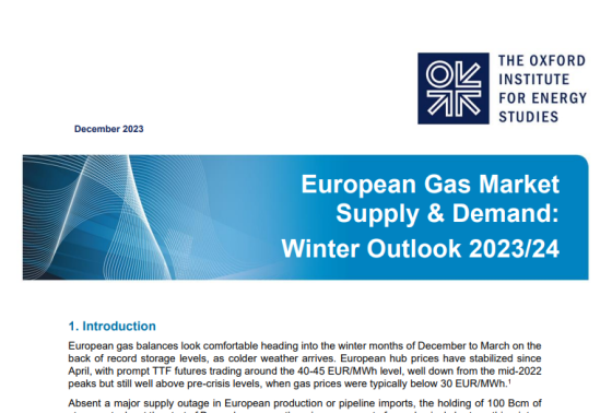 Oxford – European Gas Market Outlook Supply and Demand Winter Outlook 