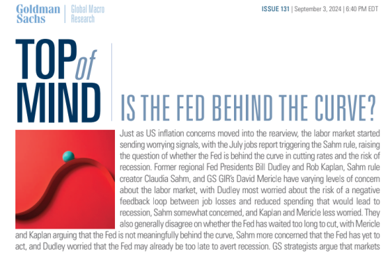 Goldman Sachs – Is the Fed behind the curve? 