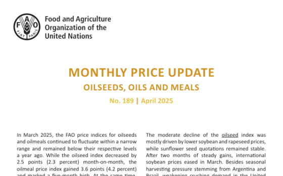 FAO – Monthly Price Update - Oilseeds, Oils and Meals, Apr 2025 
