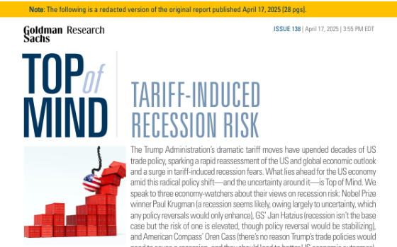 Goldman Sachs – Tariff-Induced Recession Risk, Apr 2025 