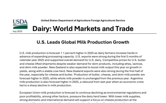USDA – Dairy: World Markets and Trade, Jul 2025 