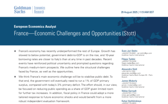 Goldman Sachs – European Economics Analyst: France—Economic Challenges 