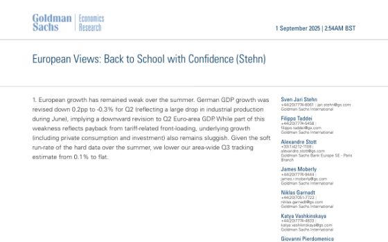 Goldman Sachs – European Views: Back to School with Confidence 