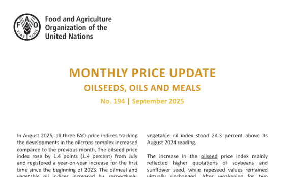 FAO – Monthly Price Update Oilseeds, Oils and Meals, Sep 2025 