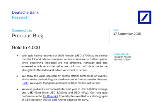 Deutsche Bank – Gold Outlook, Sep 2025 