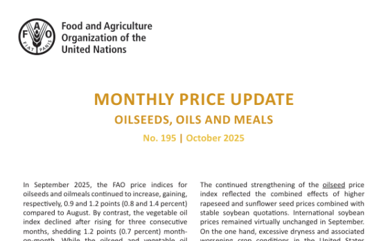 FAO – Monthly Price Update - Oilseeds, Oils and Meals, Oct 2025 
