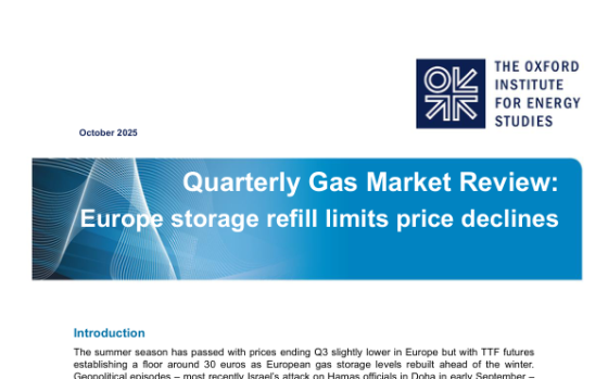 OIES – Quarterly Gas Market Review: Europe Storage Refill Limits Price Declines 