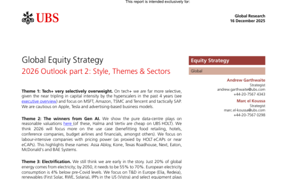 UBS – Global Equity Strategy, 2026 Outlook Part 2: Style, Themes & Sectors 