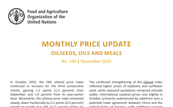 FAO – Monthly Price Update: Oilseeds, Oils and Meals, Nov 2025 