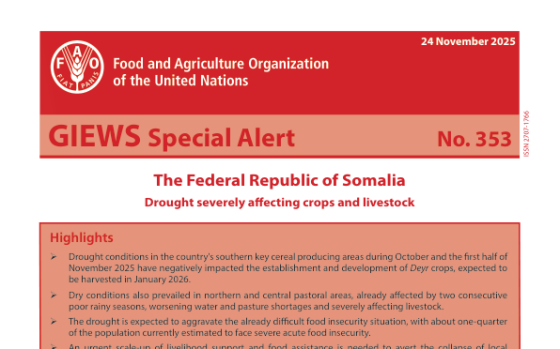 FAO – The Federal Republic of Somalia: Drought Severely Affecting Crops and Livestock 