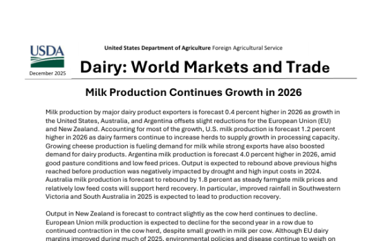 USDA – Dairy: World Markets and Trade, Dec 2025 