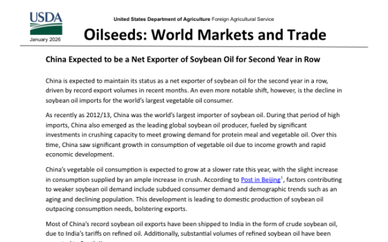 USDA – Oilseeds: World Markets and Trade, Jan 2026 
