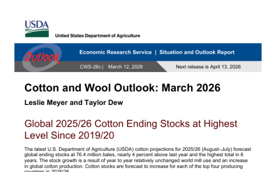 USDA – Cotton and Wool Outlook, Mar 2026 