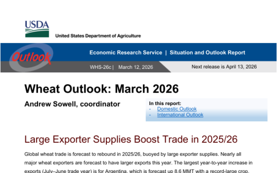 USDA – Wheat Outlook, Mar 2026 