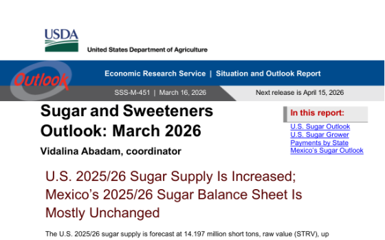 USDA – Sugar and Sweeteners Outlook, Mar 2026 