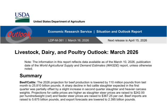 USDA – Livestock, Dairy, and Poultry Outlook, Mar 2026 